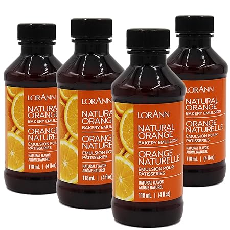 LorAnn Oils Orange Bakery Emulsion: True Essence, Ideal for Boosting Fruit Tones in Cakes, Cookies & Desserts, Gluten-Free, Keto-Friendly, Extract Substitute Essential for Your Kitchen, 4 Oz, 4 Pack