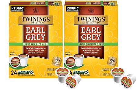 Twinings Decaf Earl Grey K-Cup Pods for Keurig, Decaffeinated Black Tea Flavoured with Citrus and Bergamot, 24 Count (Pack of 2)