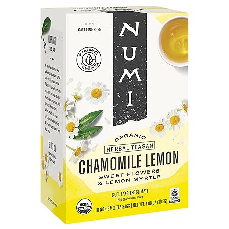 Numi Organic Tea Chamomile Lemon, 18 Count Box of Tea Bags (Pack of 6) Herbal Teasan