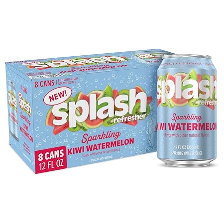 Splash Refresher Sparkling Water, Kiwi Watermelon - 8-Pack, 12 Fl Oz Cans - Flavored Carbonated Seltzer Water with Electrolytes, Zero Sugar & Zero Calories