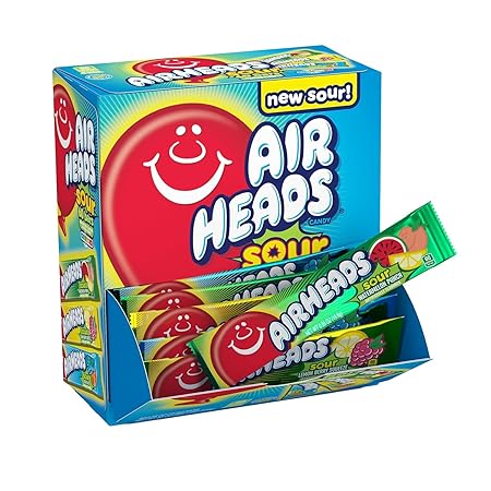 Airheads SOUR Bars, Variety Bulk Box, Sour Watermelon Punch, Blue Blast, and Lemon Berry Squeeze flavored candy, 60 Individually Wrapped Full Size Bars