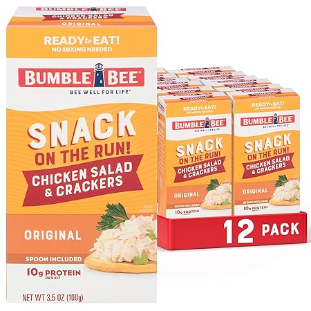 Bumble Bee Snack on the Run Chicken Salad with Crackers Kit, 3.5 oz (Pack of 12) - Ready to Eat, Spoon Included - Shelf Stable & Convenient Protein Snack