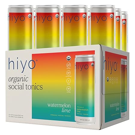 Hiyo Organic Social Tonic - Watermelon Lime, 12 Pack - N.A. Functional Seltzer, Sparkling Water Crafted with Organic Adaptogens, Nootropics & Botanicals