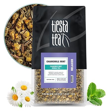 Tiesta Tea - Chamomile Mint, Loose Leaf, Chamomile Mint Herbal Tea, Premium Caffeine-Free Blend, Makes Hot or Iced & Up to 200 Cups, 8oz Resealable Bulk Pouch