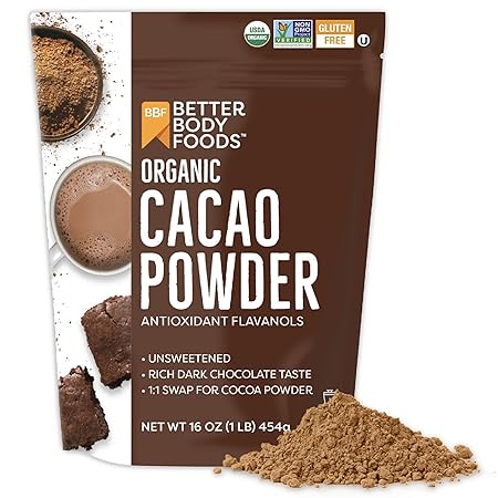 BetterBody Foods Organic Cacao Powder, Rich Chocolate Flavor, Non-GMO, Gluten-Free, Cocoa, 16 ounce, 1 lb bag