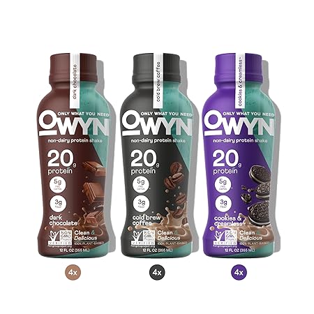 OWYN Only What You Need Plant Based Protein Shake, 20g Vegan Protein from Organic Pumpkin Seed, Flax, Pea Blend, Prebiotic Supplement, Superfood Greens, Gluten & Soy-Free (Variety Pack, 12 Pack)