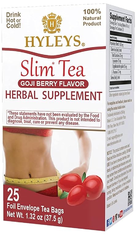 Hyleys Slim Tea Goji Berry Flavor - Weight Loss Herbal Supplement Cleanse and Detox - 25 Tea Bags (12 Pack)