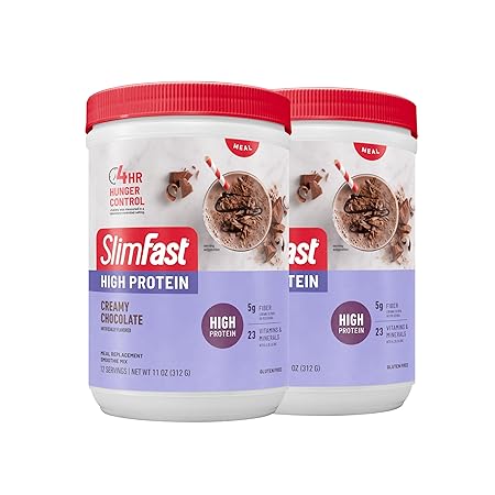 SlimFast High Protein Meal Replacement Shake Powder, 12 Servings (Pack of 2), Advanced Nutrition Smoothie Mix, Digestive Support, Gluten Free, Creamy Chocolate, 20g of Protein (Packaging May Vary)