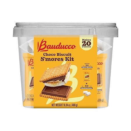 Bauducco Choco Biscuit S’mores Kit, 16.94 oz (Pack of 20) - Individually Wrapped Packs with 2 Chocolate Biscuits & Marshmallows for Easy S’mores Making