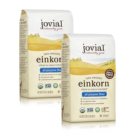Jovial Organic Einkorn Unbleached All Purpose Flour - Bread Baking Flour for Sourdough, High Protein, Non-GMO, Organic Pizza & Pasta, European Italian, Glyphosate Free - 32 Oz, 2 Pack