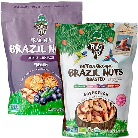 FOREST UP - The True Organic Brazil Nuts (15oz) Roasted & Salted + Acai Mix (7oz) - Nutrient-Rich Combination | Non-GMO | Fresh | Vegan | Gluten Free | Premium Snacks
