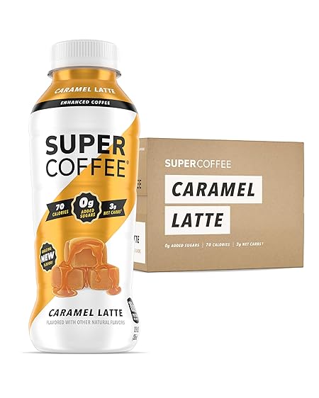 SUPER COFFEE, Keto Protein Coffee (0g Added Sugar, 10g Protein, 70 Calories) [Caramel] 12 Fl Oz, 12 Pack | Iced Smart Coffee - SoyFree GlutenFree