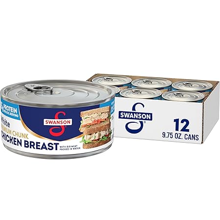 Swanson White Premium Chunk Chicken Breast with Rib Meat in Water, 9.75 oz. Can (Pack of 12)