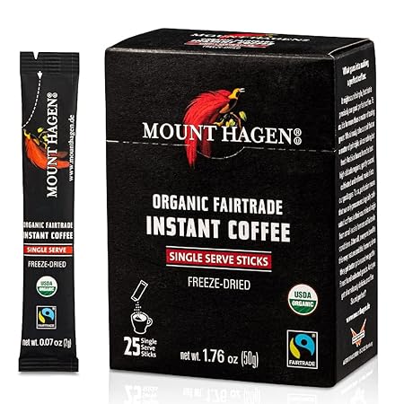 Mount Hagen 25 Count Single Serve Instant Coffee Packets | Organic Medium Roast Arabica Beans | Eco-friendly, Fair-Trade [25 sticks/1.76oz/50g]