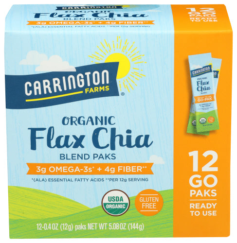 Carrington Farms 
Flax Chia Paks Org 12Pk, 5.08 OZ.