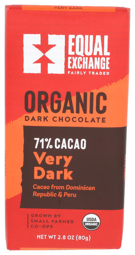 EQUAL EXCHANGE CHOC BAR VERY DK ORG - 2.8 OZ