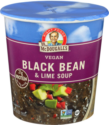 Dr Mcdougalls 
Soup Bgcup Blk Bean & Lime, 3.4 OZ.