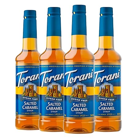 Torani Sugar-Free Syrup, Salted Caramel Syrup, 25.4 Fl Oz Bottle (Pack of 4)