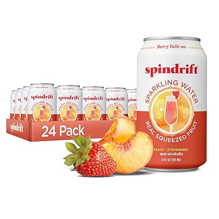 Spindrift Sparkling Water, Berry Belli-no Flavored, Made with Real Squeezed Fruit, 12 Fl OZ Cans, Pack of 24 (Only 13 Calories per Can)
