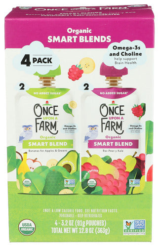 Once Upon A Farm Bnas Aple Rspby Kale 4Pk, 12.8 OZ.