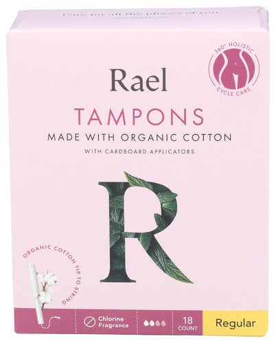 Rael Tampons Regular Org Ctn, 18 PC.