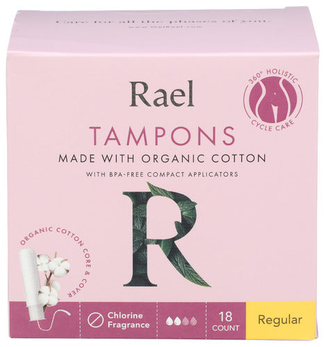 Rael Tampons Reg Cotton Org, 18 EA.