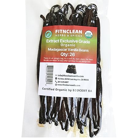 26 Organic Madagascar Vanilla Beans Extract Exclusive Grade B| 4.5" - 5.5" by FITNCLEAN VANILLA| Certified USDA Organic. Bulk Dry Whole Bourbon NON-GMO Pods