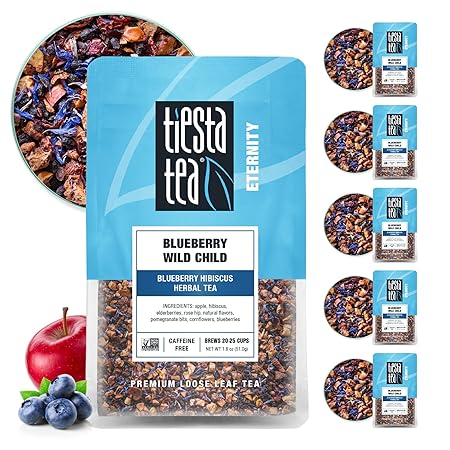 Tiesta Tea - Blueberry Wild Child, Loose Leaf, Blueberry Hibiscus Herbal Tea, Premium Non-Caffeinated Blend, Make Hot or Iced & Brews Up to 25 Cups, 1.8oz Resealable Pouch, Pack of 6
