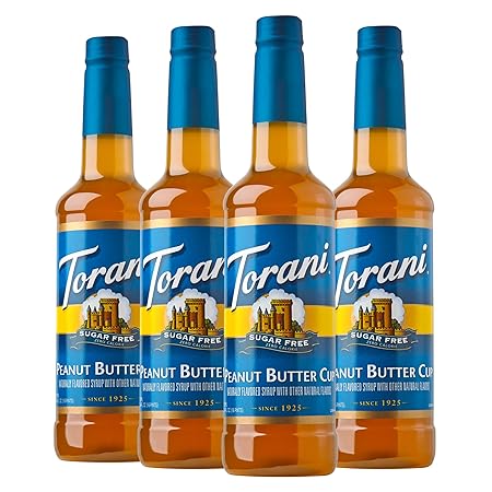 Torani Sugar-Free Syrup, Peanut Butter Cup, 25.4 Fl Oz Bottle (Pack of 4)