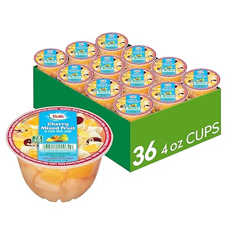 Dole Fruit Bowls Cherry Mixed Fruit in 100% Juice Snacks, 4oz 36 Total Cups, Gluten & Dairy Free, Bulk Lunch Snacks for Kids & Adults