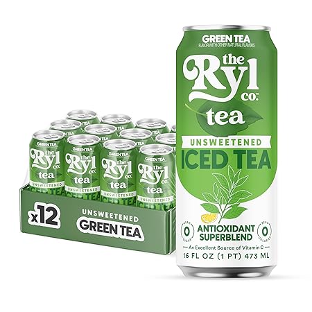 Ryl Iced Tea, Unsweetened Green Tea, Antioxidant Superblend, Zero Sugar, Zero Carb, Zero Calorie Iced Tea, 16.0 Fl Oz (12-Pack)