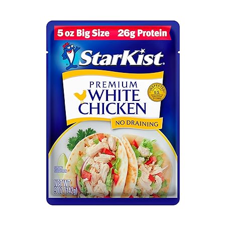 StarKist Premium White Chicken "Big Size", 5 oz Pouch (1 Pack) Ready to Eat Premium White Meat Chicken, 26g Protein Per Serving, Gluten Free, Soy Free, Perfect for Salads, Meals and Snacks