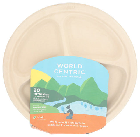 WORLD CENTRIC PLATE 3CMPRTMNT COMPOST 1 - 20 PC