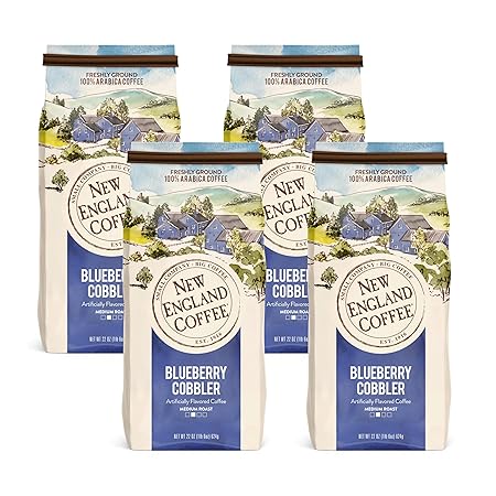 New England Coffee Blueberry Cobbler Medium Roast Ground Coffee, 22oz Bag (Pack of 4)