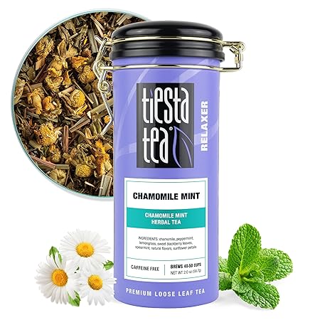 Tiesta Tea - Chamomile Mint, Loose Leaf, Chamomile Mint Herbal Blend, Premium Blend, Caffeine-Free Herbal Tea, Makes Hot or Iced & Brews Up to 50 Cups, 2oz Refillable Tin Can