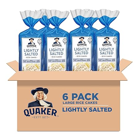 Quaker Large Rice Cakes, Lightly Salted, Gluten Free, 100% Whole Grains, 4.47 Oz, Pack of 6