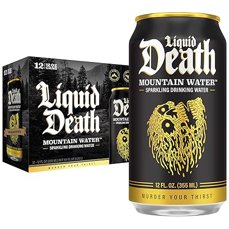 Liquid Death, Sparkling Mountain Water, 12-Pack (12oz Cans), Natural Mountain Source, Infinitely Recyclable Ice-Cold Cans