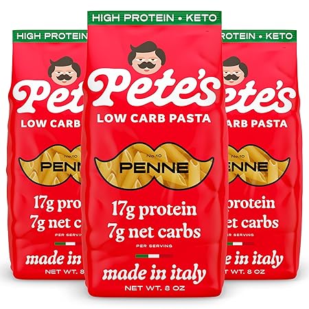 17g High Protein Penne Pasta | 7g Low Carb Keto Pasta | Healthy, Italian Pasta From Italy | 3-Pack, 8oz - Pete's Pasta