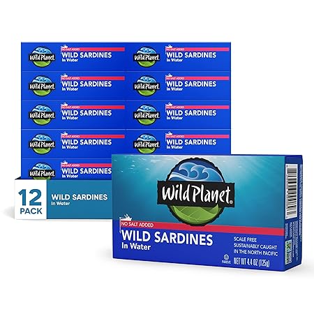 Wild Planet Wild Sardines in Water, No Salt Added, Tinned Fish, Non-GMO, Sustainable 4.4 Ounce , (Pack of 12)