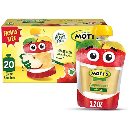 Mott's Applesauce, Made from Real Fruit, No Artificial Flavors, Good Source of Vitamin C, 3.2 oz Clear Pouches, 20 Pack