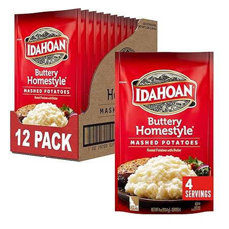 Idahoan Buttery Homestyle Mashed Potatoes, Naturally Gluten-Free, 100% Real Idaho Potatoes, 4 servings per bag, 4 ounce (Pack of 12)
