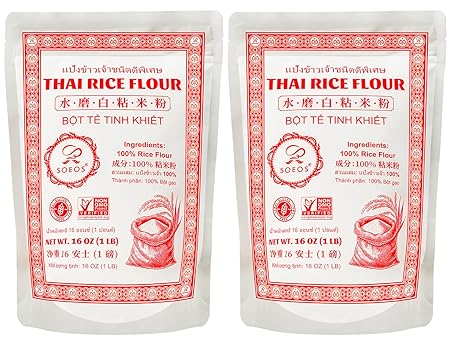 Soeos Thai Rice Flour 32 Ounce (Basic), Rice Flour for Baking or Cooking, All Natural White Rice Flour for Sourdough Bread, Vegan, Gluten-Free
