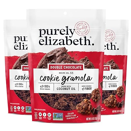 Purely Elizabeth Cookie Granola, Double Chocolate, Gluten-Free, Non-GMO 11oz Bag (3 Pack)