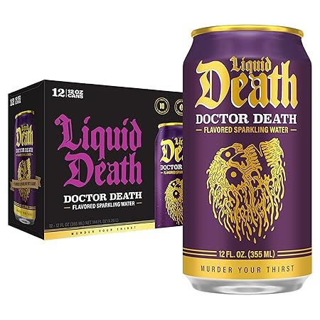 Liquid Death, Doctor Death, Soda-Flavored Sparkling Water, 12-Pack (12oz Cans), Low Sugar, Huge Flavor & No Artificial Sweeteners