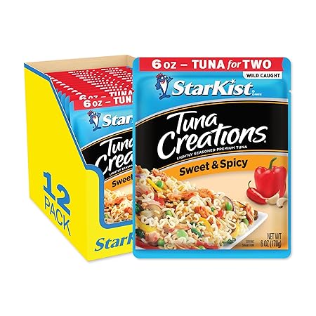 StarKist Tuna Creations Sweet and Spicy, 6.0 oz Pouch (12 Pack) Ready to Eat Wild Caught Tuna, 18g Protein Per Serving, Gluten Free, Soy Free, Kosher, Perfect for Salads, Meals and Snacks