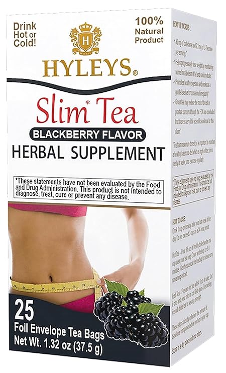 Hyleys Slim Tea Blackberry Flavor - Weight Loss Herbal Supplement Cleanse and Detox - 25 Tea Bags (12 Pack)