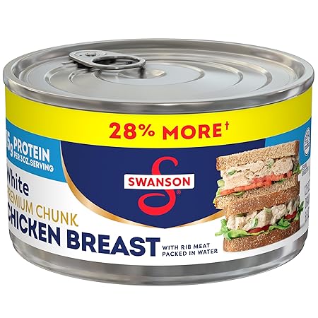 Swanson White Premium Chunk Canned Chicken Breast in Water, Fully Cooked Chicken, 12.5 OZ Can