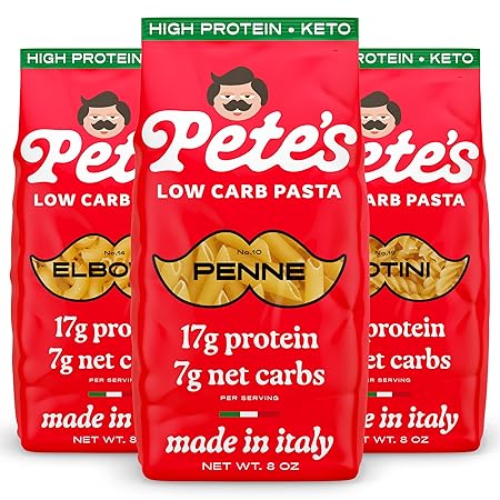 17g High Protein Variety Penne, Rotini, Elbow Macaroni Pasta | 7g Low Carb Keto Pasta | Healthy, Italian Pasta From Italy | 3-Pack, 8oz - Pete's Pasta