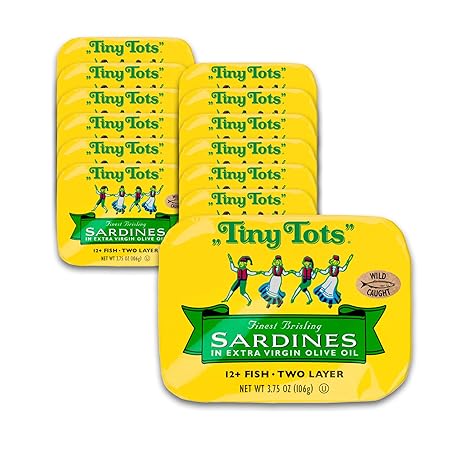 King Oscar Wild Caught Brisling Sardines Tiny Tots Extra Virgin Olive Oil, 45 Oz, Pack of 12