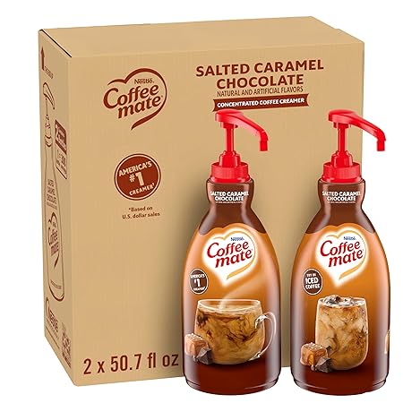 Nestle Coffee mate Coffee Creamer, Salted Caramel Chocolate, Concentrated Liquid Pump Bottle, Non Dairy, No Refrigeration, 50.7 oz (Pack of 2)
